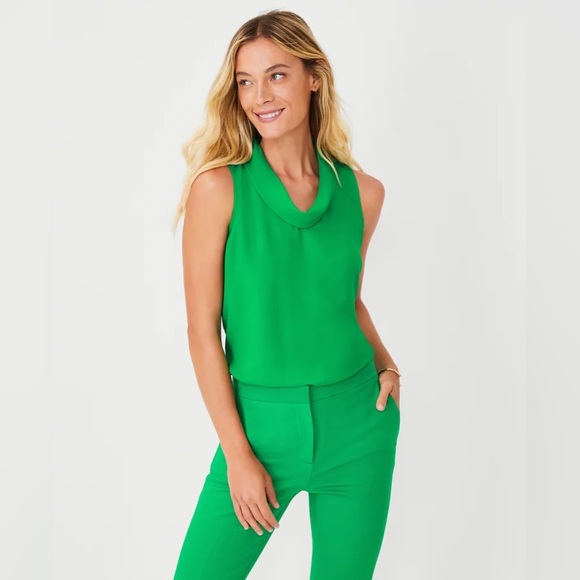 ANN TAYLOR Cowl Neck Top Green St Patrick’s Day Vibrant Clover S 🍀 - Picture 2 of 2